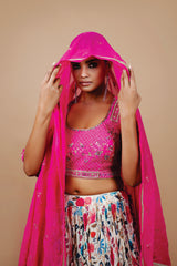 Pink Pure Zardosi Crop-top With Hand Work Design Thread Work