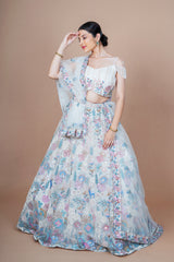 White Net Crop-top With Figure Work