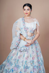 White Net Crop-top With Figure Work