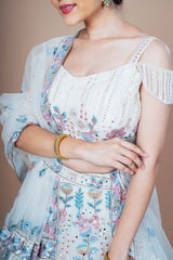 White Net Crop-top With Figure Work