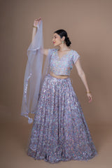 Purple Net Crop-Top With Sequence Hand Work