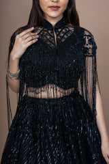 Black Net Sequence Work Crop-Top With Hand Work Fancy Blouse