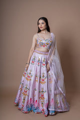 Pink Silk Crop-Top With Kachhi Work