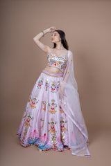 Pink Silk Crop-Top With Kachhi Work