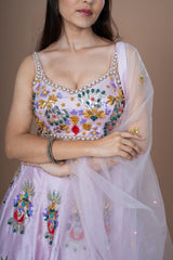Pink Silk Crop-Top With Kachhi Work
