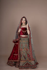 Green Silk Embroidery Bridal Lehenga With Two Duppata
