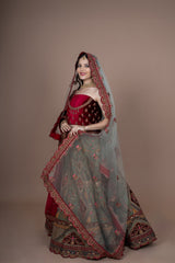 Green Silk Embroidery Bridal Lehenga With Two Duppata