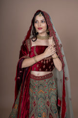 Green Silk Embroidery Bridal Lehenga With Two Duppata