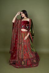 Multi Silk Bridal Lehenga With Embroidery Work