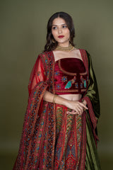 Multi Silk Bridal Lehenga With Embroidery Work
