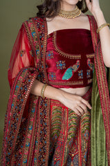 Multi Silk Bridal Lehenga With Embroidery Work