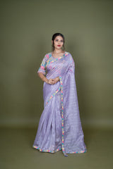 Purple Jute Silk Saree With Sequence Work