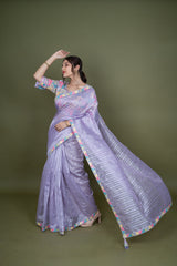 Purple Jute Silk Saree With Sequence Work
