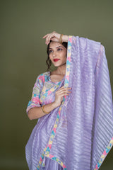 Purple Jute Silk Saree With Sequence Work