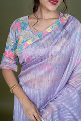 Purple Jute Silk Saree With Sequence Work