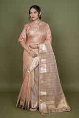 Peach Organza Saree With Sequence Work