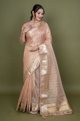 Peach Organza Saree With Sequence Work