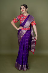 Purple Polyester Saree With Patola Work