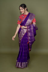 Purple Polyester Saree With Patola Work