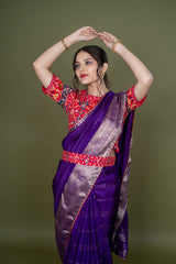 Purple Polyester Saree With Patola Work