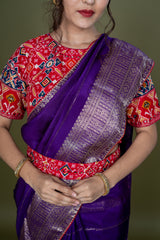 Purple Polyester Saree With Patola Work