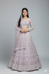 Sea Blue Net Lehenga with Moti Work