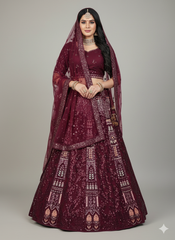 Midnight Blue Leaf Design Sequence Net Lehenga – Elegant Embroidered Wedding & Party Wear Lehenga Choli