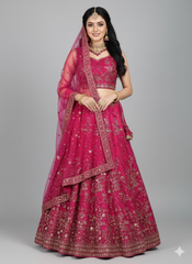 Royal Blue thread Sequence work Net lehenga