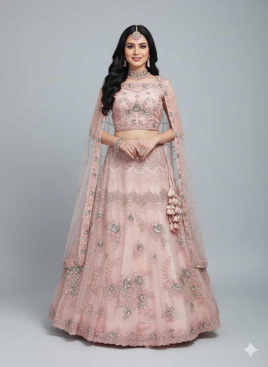 Teal Smoke Sea Green Embroidery Sequence Work Net Lehenga β Elegant Wedding & Party Wear Lehenga Choli