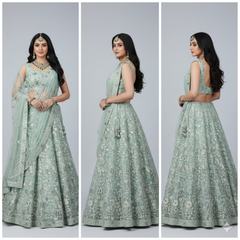 Teal Smoke Sea Green Embroidery Sequence Work Net Lehenga β Elegant Wedding & Party Wear Lehenga Choli