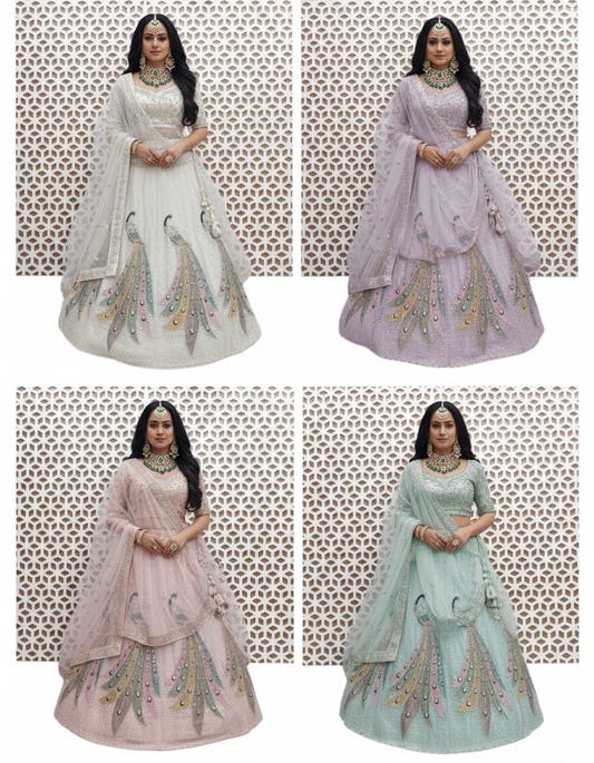 Arctic Blue Peacock Sequence Work Net Lehenga β Elegant Wedding & Party Wear Lehenga Choli