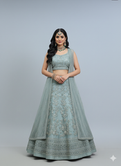 Pearl White Flower Sequence Work Net Lehenga β Elegant Embroidered Wedding & Party Wear Lehenga Choli