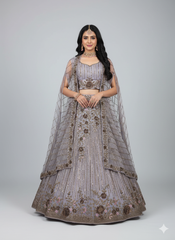 Turquoise Sequence work Net Lehenga