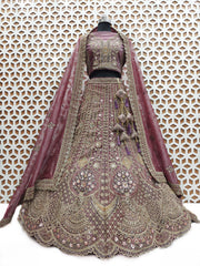 Rose Pink Floral Embroidery Net Lehenga with Matching Tassel – Elegant Wedding & Party Wear Lehenga Cholii