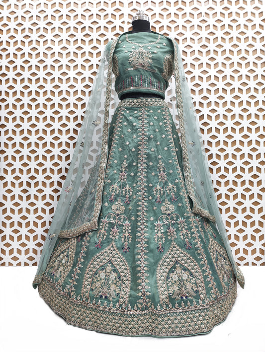 Yellow Thread work Sequence Lehenga with Net Dupatta