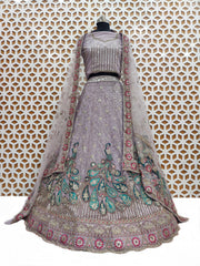 Sea Blue Peacock Embroidery Design Net Lehenga