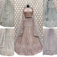 Malibu Peach Jimmi Choo Net embroidery Lehenga