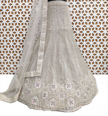 Malibu Peach Jimmi Choo Net embroidery Lehenga