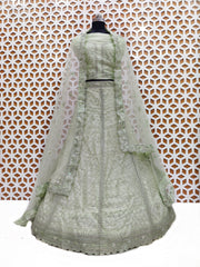 Pista Green Embroidery With Sequence Lehenga with Net Dupatta