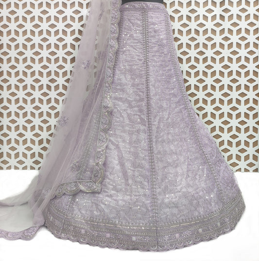 Pista Green Embroidery With Sequence Lehenga with Net Dupatta