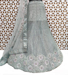 Malibu Peach Jimmi Choo Net embroidery Lehenga