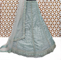 Pista Green Embroidery With Sequence Lehenga with Net Dupatta