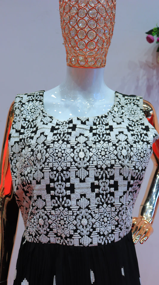 Black and White Embroidered Gown with a Coordinating Dupatta