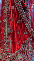 Red Velvet Bridal Lehenga with Jari Embroidery