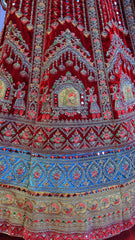 Red Velvet Bridal Lehenga with Jari Embroidery