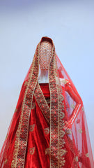 Red Velvet Bridal Lehenga with Jari Embroidery