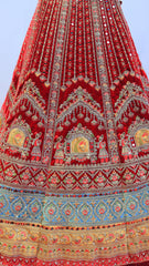 Red Velvet Bridal Lehenga with Jari Embroidery