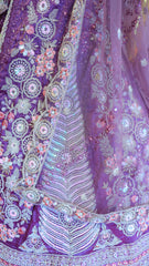 Purple Silk Lehenga with Embroidery and Moti Detailing