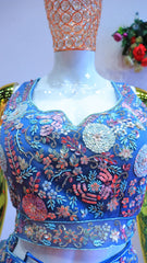 Sea Blue Net Lehenga with Moti Work