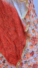 Stunning floral print gown with Red Dupatta